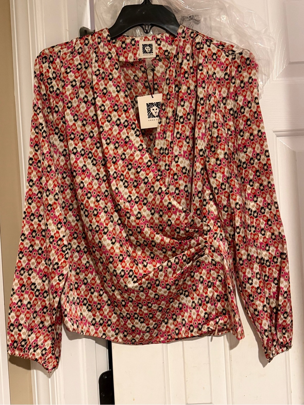 Anne Klein Floral Wrap Blouse in Pink Multi